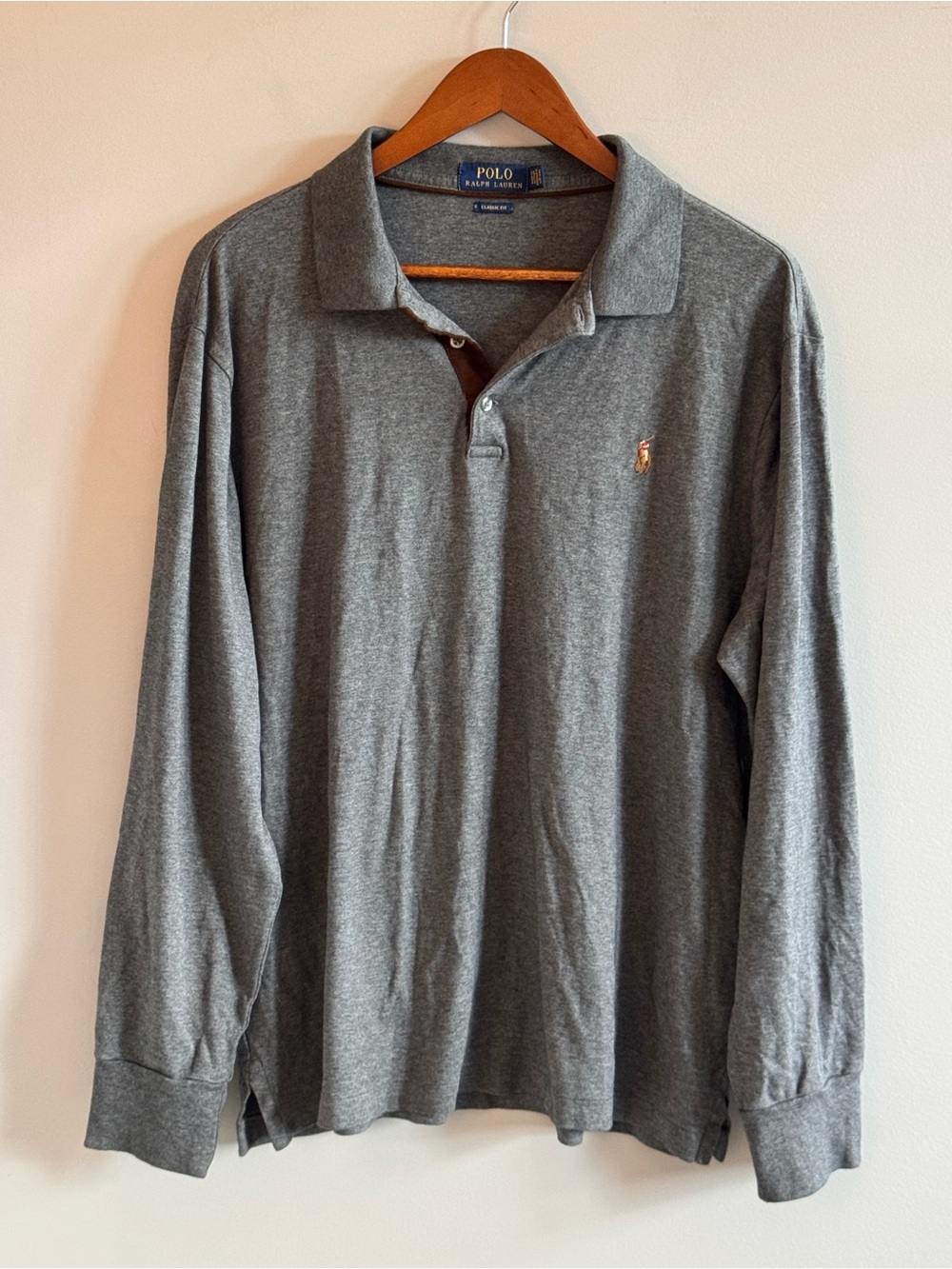 Polo Ralph Lauren Men’s L Gray Classic Fit Long Sleeve Polo Pony Logo